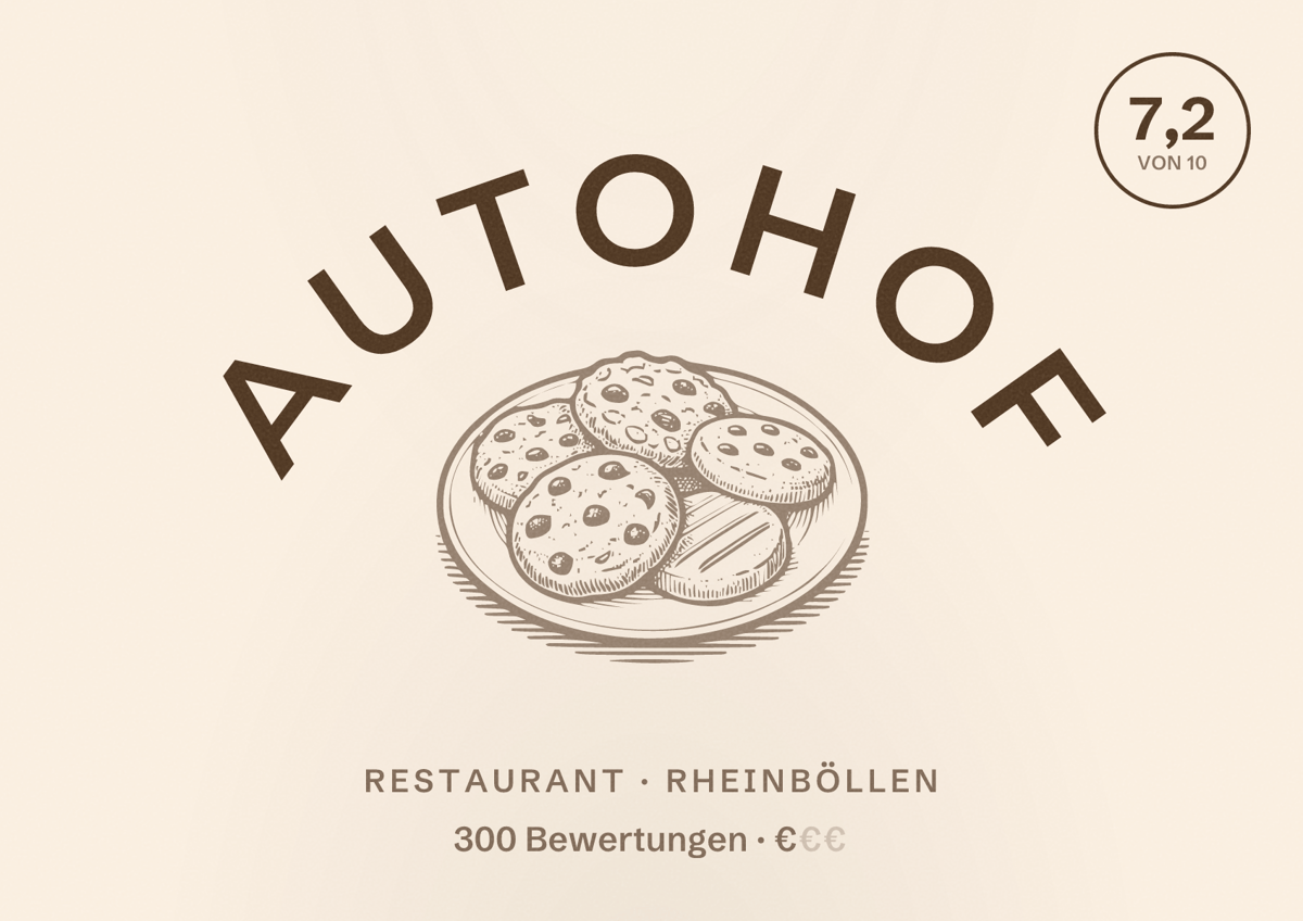 Illustriertes Poster von Autohof, Restaurant in Rheinböllen: Bewertung 7,2 von 10 aus 300 Bewertungen, Preisniveau €