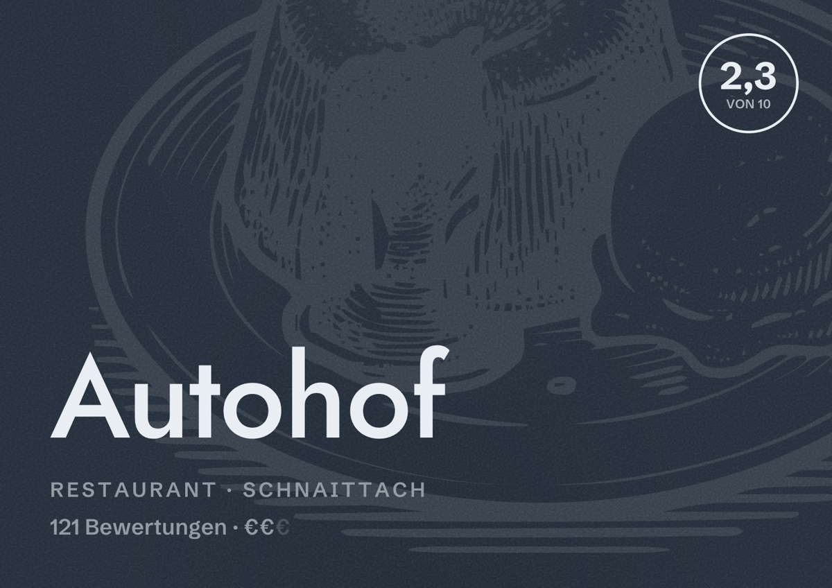 Illustriertes Poster von Autohof, Restaurant in Schnaittach: Bewertung 2,3 von 10 aus 121 Bewertungen, Preisniveau €€