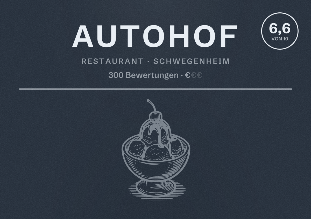 Illustriertes Poster von Autohof, Restaurant in Schwegenheim: Bewertung 6,6 von 10 aus 300 Bewertungen, Preisniveau €