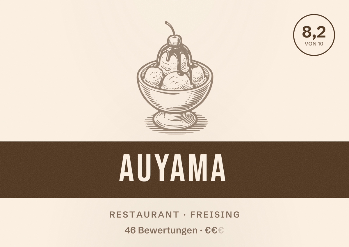 Illustriertes Poster von auyama, Restaurant in Freising: Bewertung 8,2 von 10 aus 46 Bewertungen, Preisniveau €€
