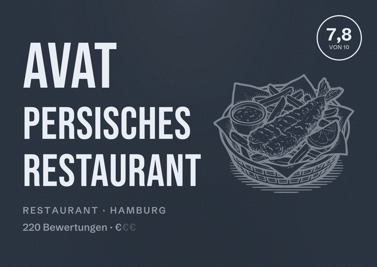 Illustriertes Poster von AVAT persisches Restaurant, Restaurant in Hamburg: Bewertung 7,8 von 10 aus 220 Bewertungen, Preisniveau €