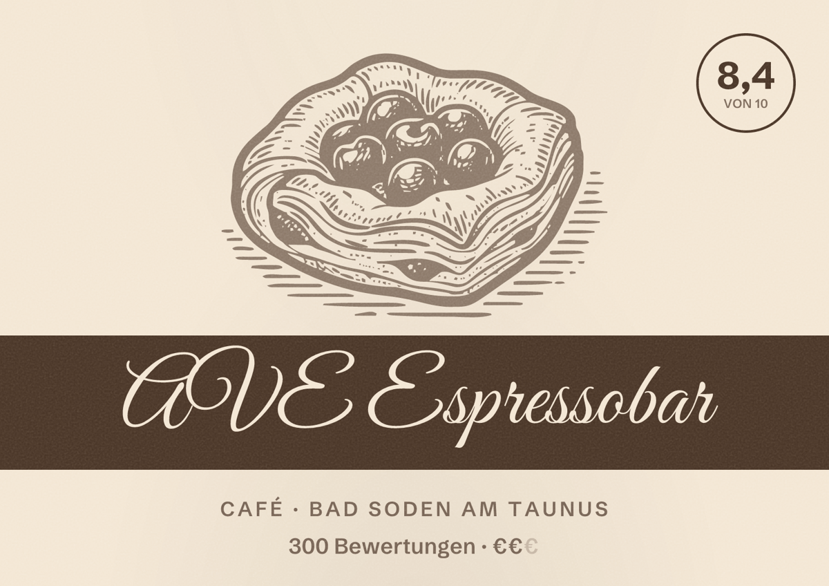 Illustriertes Poster von AVE Espressobar, Café in Bad Soden am Taunus: Bewertung 8,4 von 10 aus 300 Bewertungen, Preisniveau €€