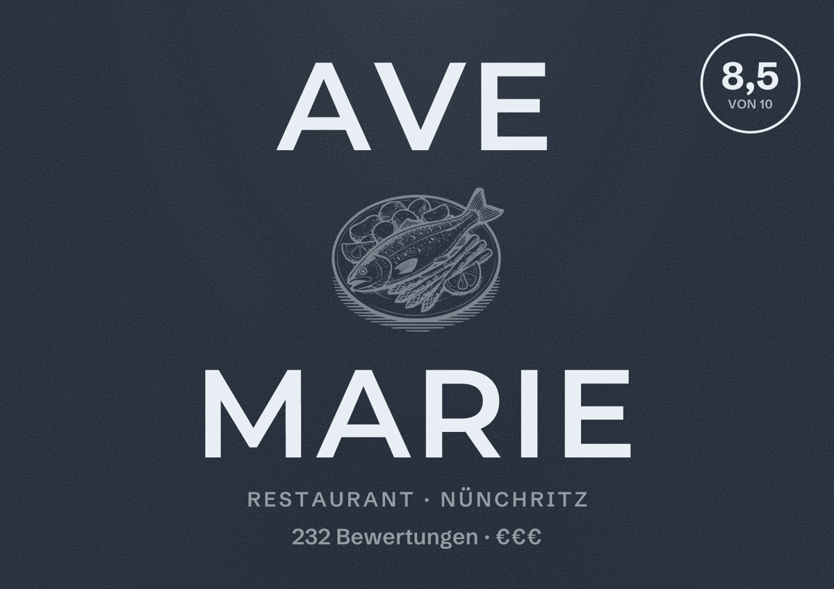 Illustriertes Poster von Ave Marie, Restaurant in Nünchritz: Bewertung 8,5 von 10 aus 232 Bewertungen, Preisniveau €€€
