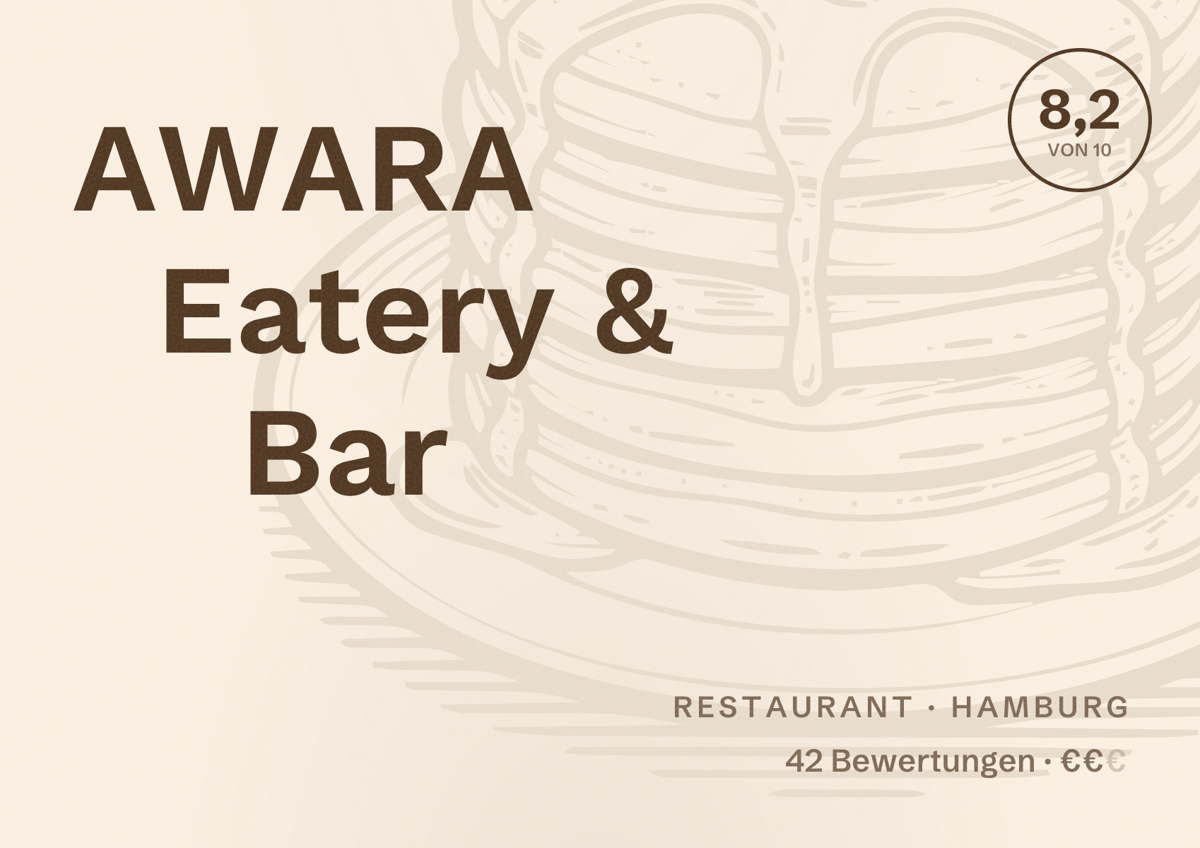 Illustriertes Poster von AWARA Eatery & Bar, Restaurant in Hamburg: Bewertung 8,2 von 10 aus 42 Bewertungen, Preisniveau €€
