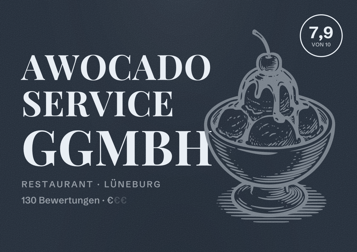 Illustriertes Poster von Awocado Service gGmbH, Restaurant in Lüneburg: Bewertung 7,9 von 10 aus 130 Bewertungen, Preisniveau €