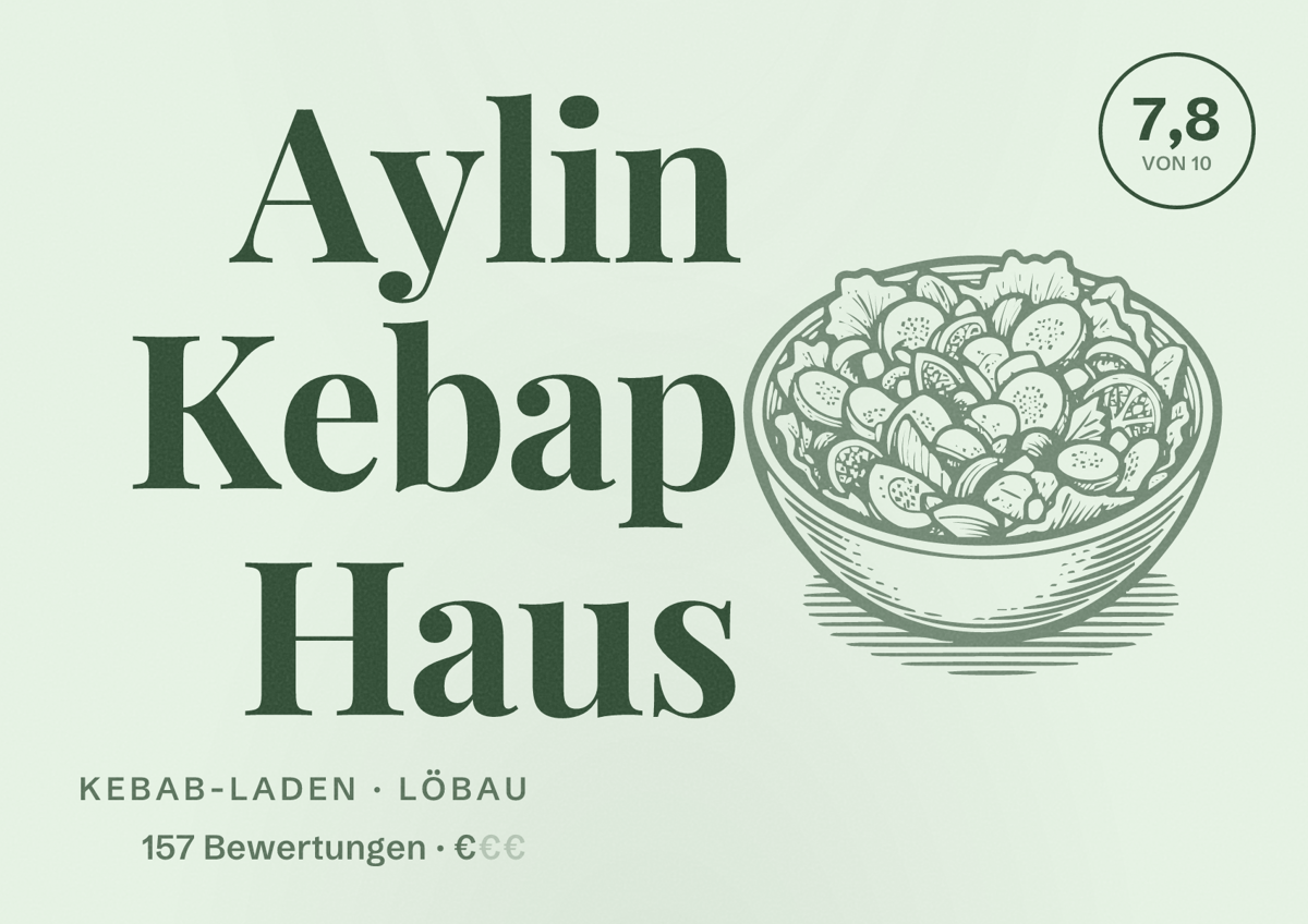 Illustriertes Poster von Aylin Kebap Haus, Kebab-Laden in Löbau: Bewertung 7,8 von 10 aus 157 Bewertungen, Preisniveau €