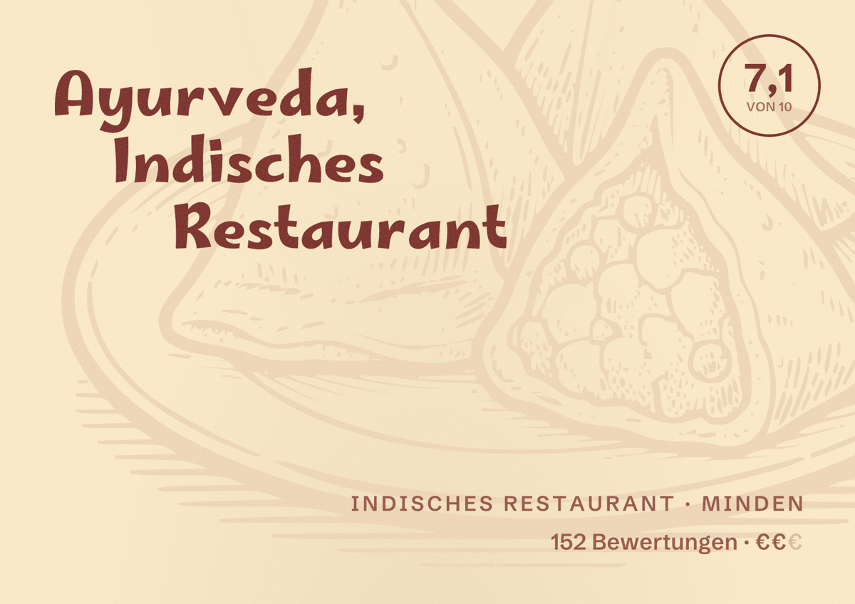 Illustriertes Poster von Ayurveda, Indisches Restaurant, Indisches Restaurant in Minden: Bewertung 7,1 von 10 aus 152 Bewertungen, Preisniveau €€