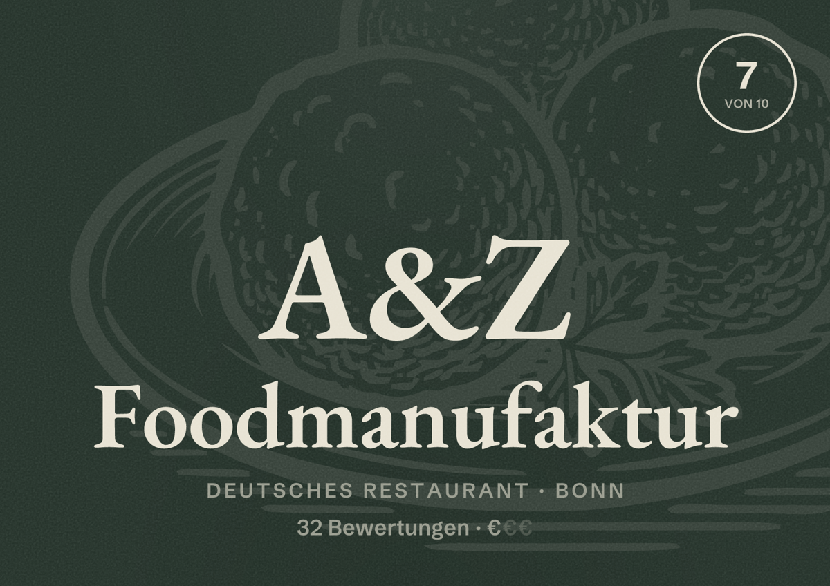 Illustriertes Poster von A&Z Foodmanufaktur, Deutsches Restaurant in Bonn: Gästebewertung 7 von 10 aus 32 Bewertungen