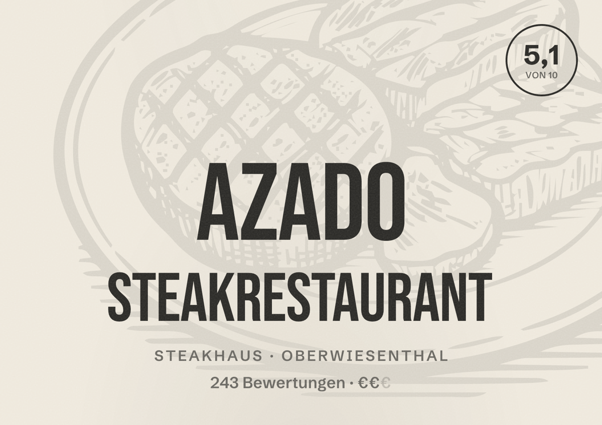 Illustriertes Poster von AZado Steakrestaurant, Steakhaus in Oberwiesenthal: Bewertung 5,1 von 10 aus 243 Bewertungen, Preisniveau €€