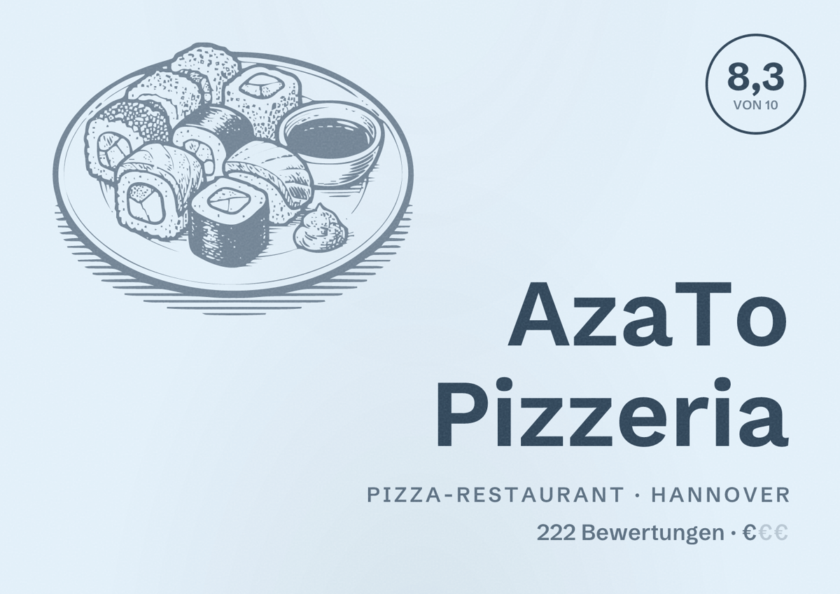 Illustriertes Poster von AzaTo Pizzeria, Pizza-Restaurant in Hannover: Bewertung 8,3 von 10 aus 222 Bewertungen, Preisniveau €