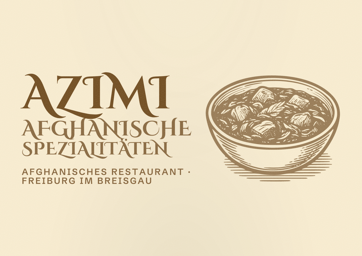 Illustriertes Poster von Azimi Afghanische Spezialitäten, Afghanisches Restaurant in Freiburg im Breisgau