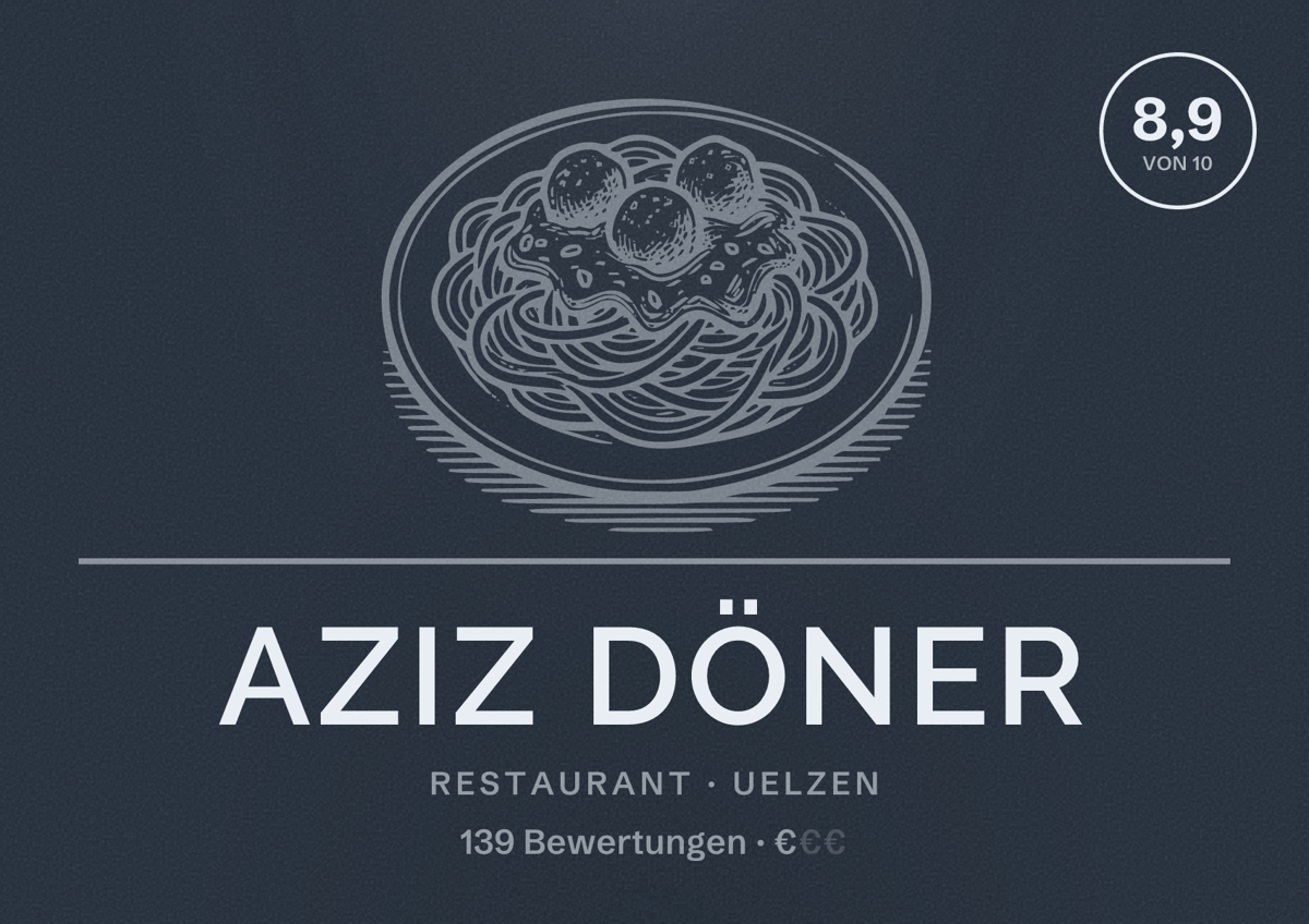Illustriertes Poster von Aziz döner, Restaurant in Uelzen: Bewertung 8,9 von 10 aus 139 Bewertungen, Preisniveau €