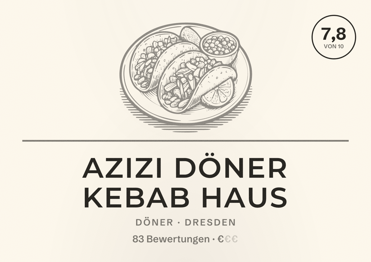 Illustriertes Poster von Azizi Döner Kebab Haus, Döner in Dresden: Bewertung 7,8 von 10 aus 83 Bewertungen, Preisniveau €