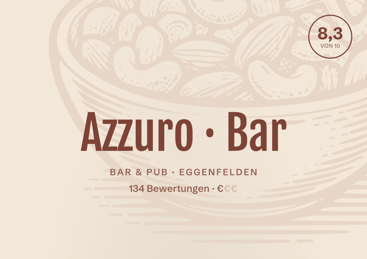 Illustriertes Poster von Azzuro Bar, Bar & Pub in Eggenfelden: Bewertung 8,3 von 10 aus 134 Bewertungen, Preisniveau €