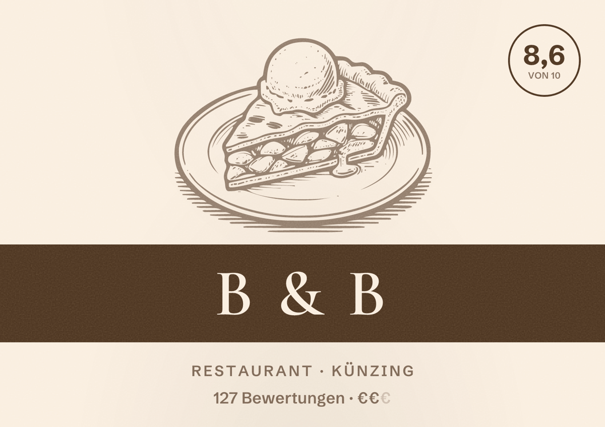 Illustriertes Poster von B & B, Restaurant in Künzing: Bewertung 8,6 von 10 aus 127 Bewertungen, Preisniveau €€