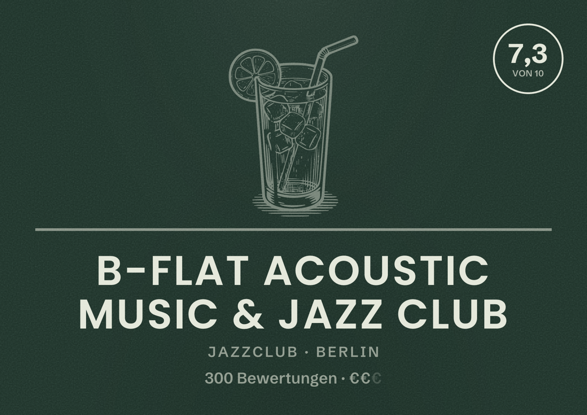 Illustriertes Poster von B-flat Acoustic Music & Jazz Club, Jazzclub in Berlin: Bewertung 7,3 von 10 aus 300 Bewertungen, Preisniveau €€