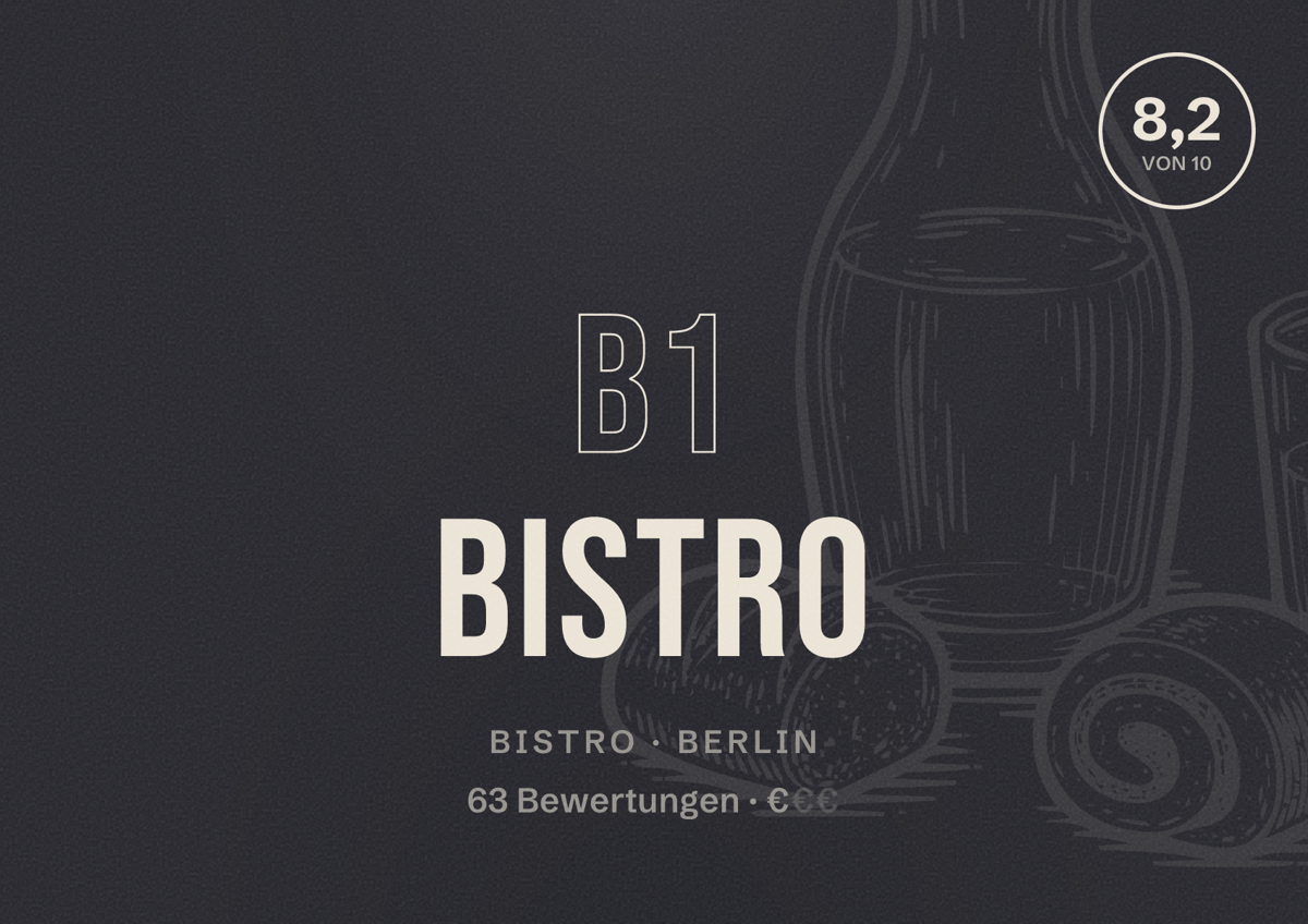 Illustriertes Poster von B1 Bistro, Bistro in Berlin: Bewertung 8,2 von 10 aus 63 Bewertungen, Preisniveau €