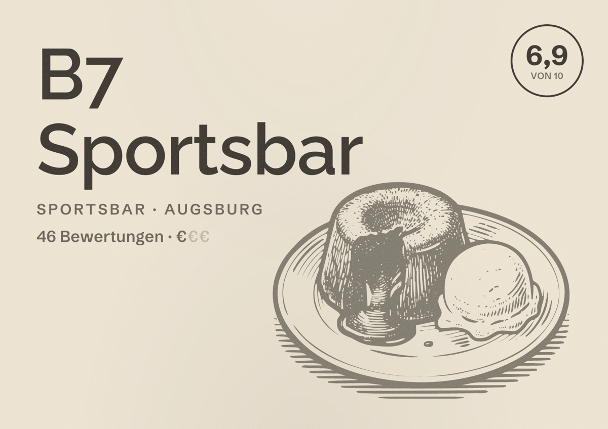 Illustriertes Poster von B7 Sportsbar, Sportsbar in Augsburg: Bewertung 6,9 von 10 aus 46 Bewertungen, Preisniveau €