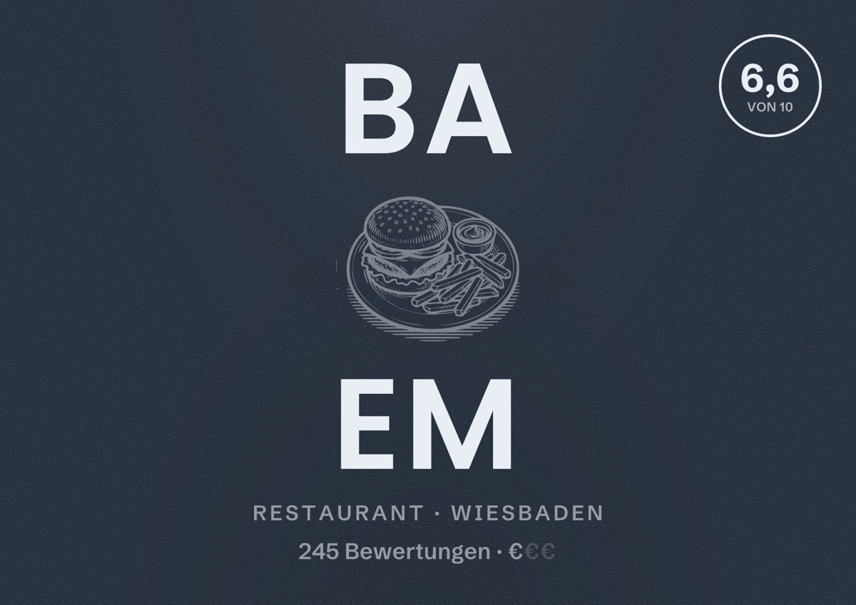 Illustriertes Poster von Ba Em, Restaurant in Wiesbaden: Bewertung 6,6 von 10 aus 245 Bewertungen, Preisniveau €