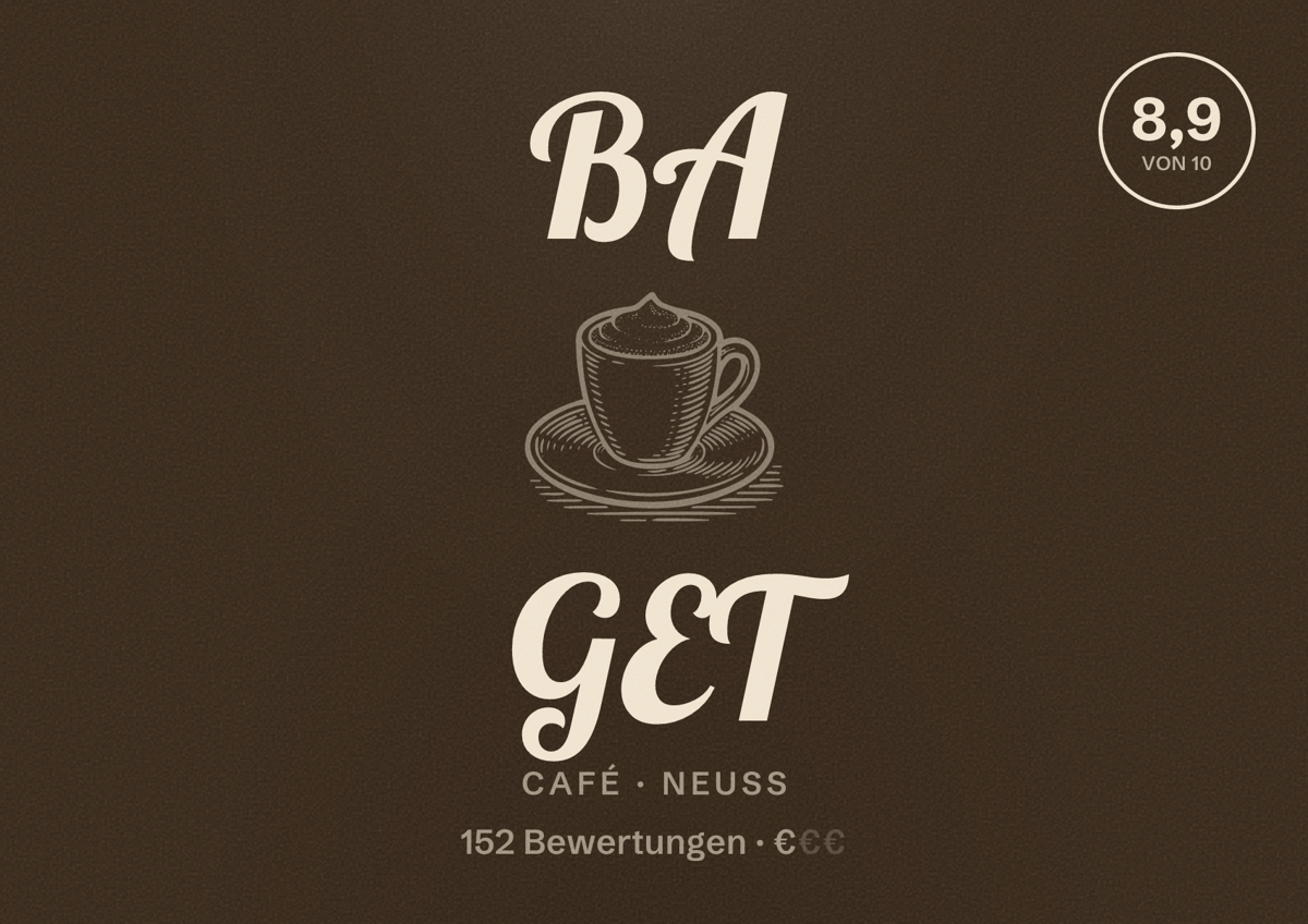 Illustriertes Poster von BA GET, Café in Neuss: Bewertung 8,9 von 10 aus 152 Bewertungen, Preisniveau €