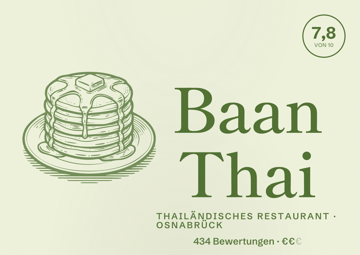 Illustriertes Poster von Baan Thai, Thailändisches Restaurant in Osnabrück: Bewertung 7,8 von 10 aus 434 Bewertungen, Preisniveau €€