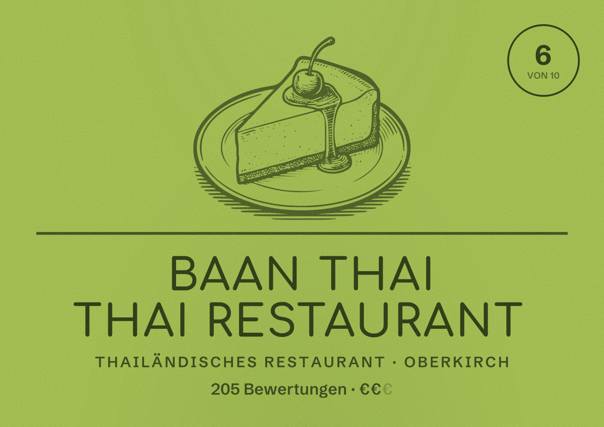 Illustriertes Poster von Baan Thai Thai Restaurant, Thailändisches Restaurant in Oberkirch: Bewertung 6 von 10 aus 205 Bewertungen, Preisniveau €€