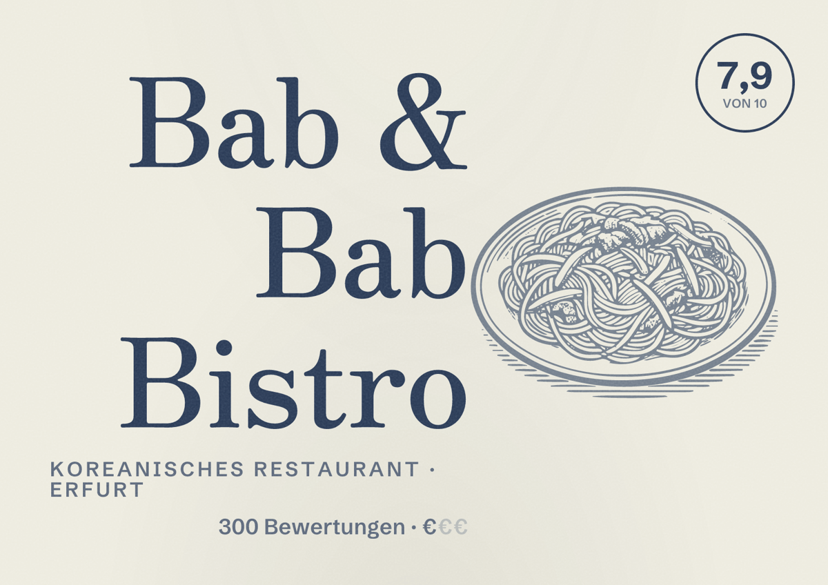 Illustriertes Poster von Bab & Bab Bistro, Koreanisches Restaurant in Erfurt: Bewertung 7,9 von 10 aus 300 Bewertungen, Preisniveau €
