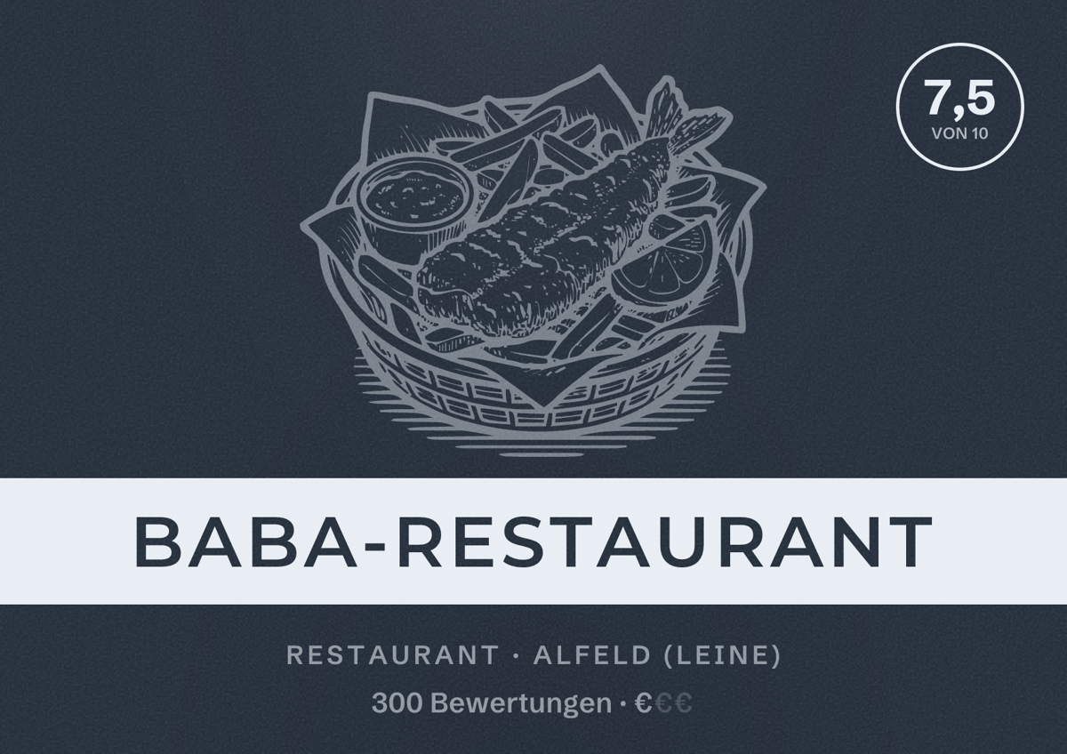 Illustriertes Poster von Baba-Restaurant, Restaurant in Alfeld (Leine): Bewertung 7,5 von 10 aus 300 Bewertungen, Preisniveau €