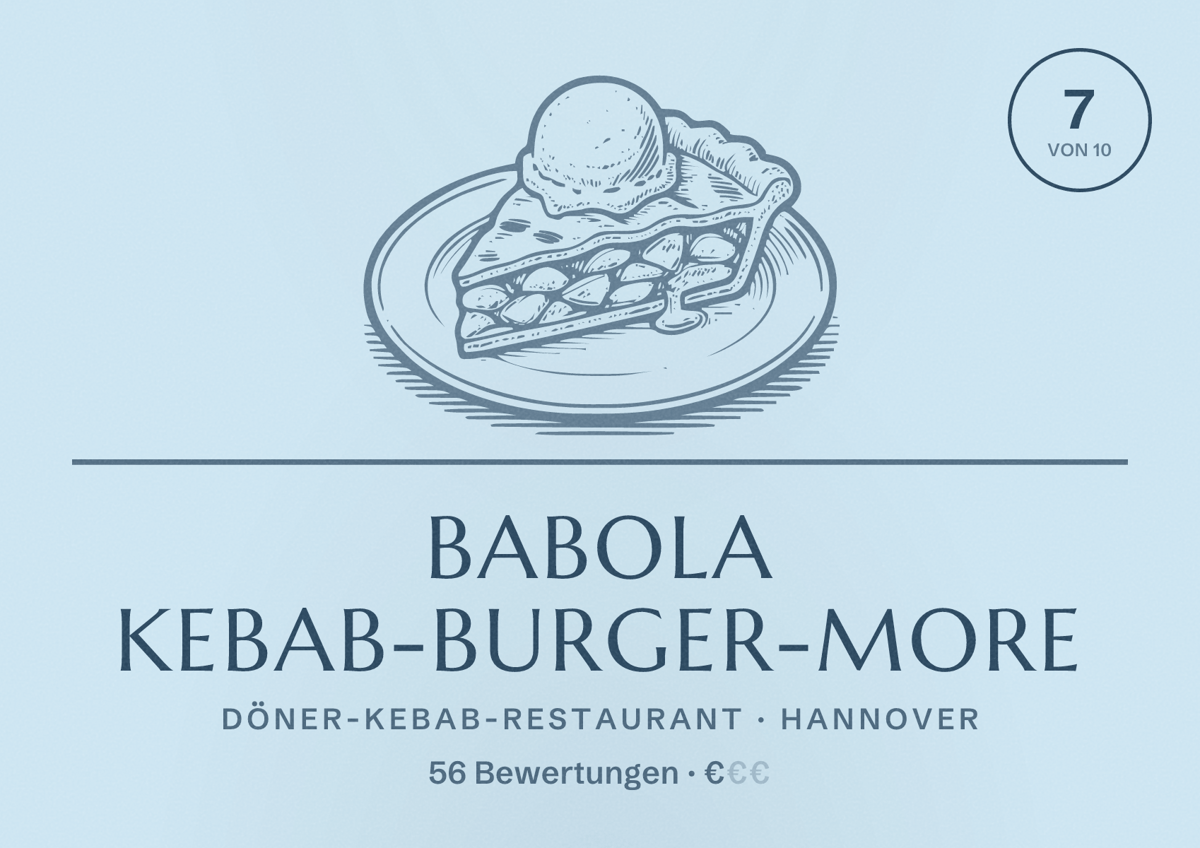 Illustriertes Poster von BABOLA KEBAB-BURGER-MORE, Döner-Kebab-Restaurant in Hannover: Bewertung 7 von 10 aus 56 Bewertungen, Preisniveau €