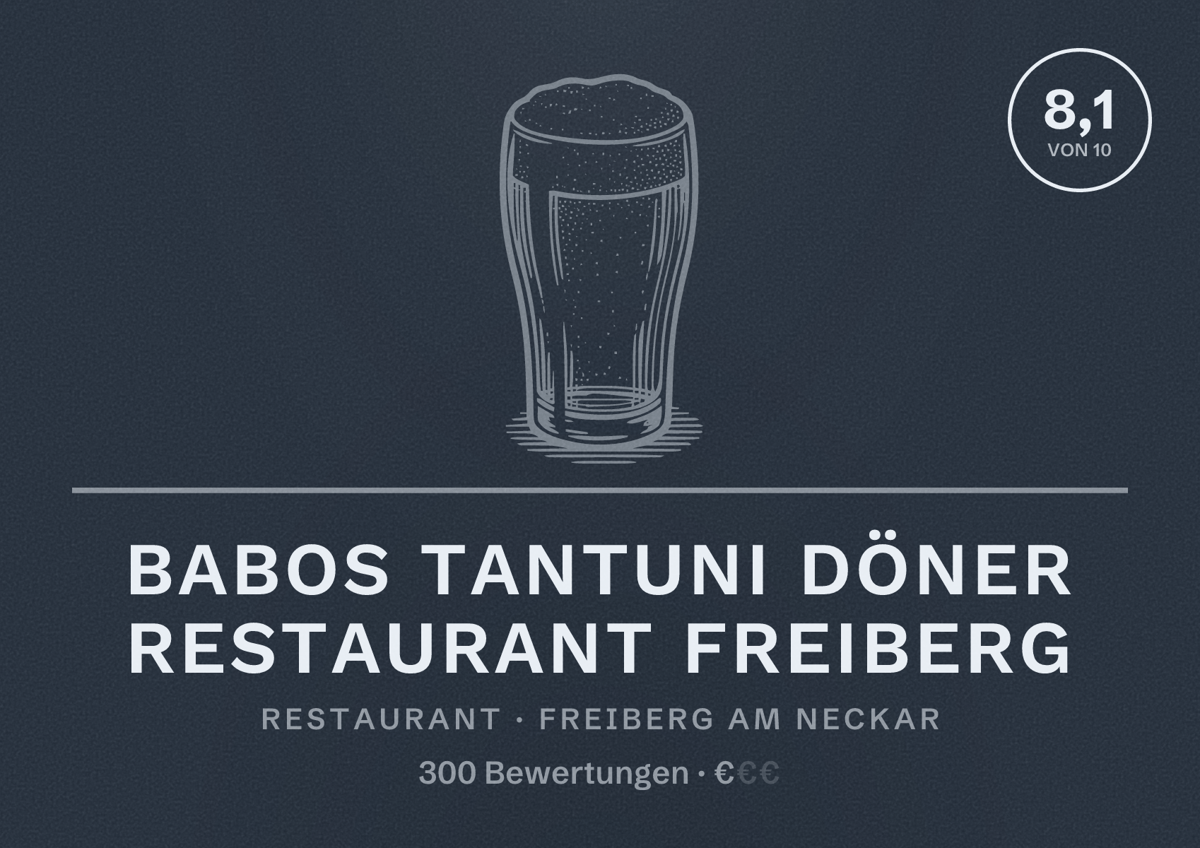 Illustriertes Poster von Babos Tantuni Döner Restaurant Freiberg, Restaurant in Freiberg am Neckar: Bewertung 8,1 von 10 aus 300 Bewertungen, Preisniveau €