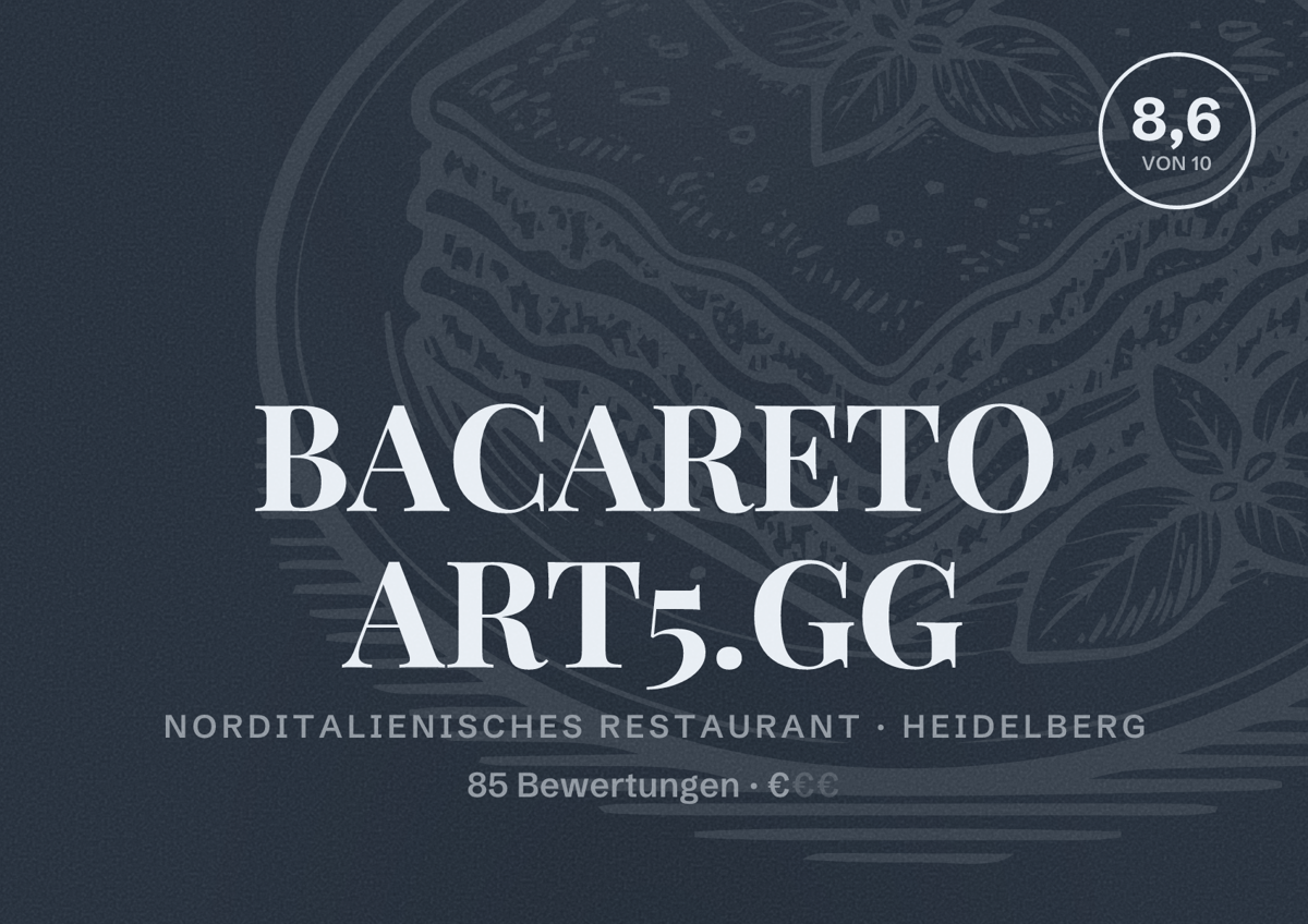 Illustriertes Poster von BACARETO ART5.GG, Norditalienisches Restaurant in Heidelberg: Bewertung 8,6 von 10 aus 85 Bewertungen, Preisniveau €