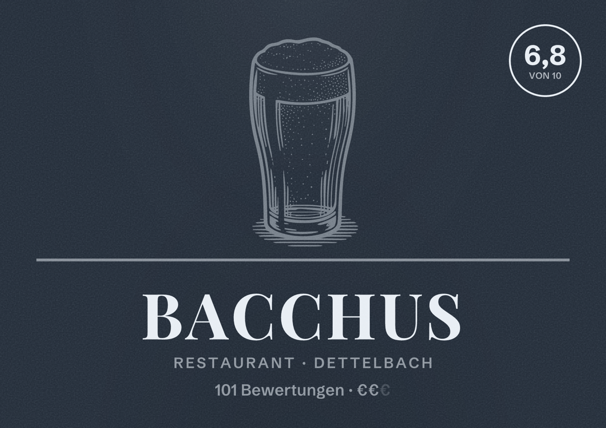 Illustriertes Poster von Bacchus, Restaurant in Dettelbach: Bewertung 6,8 von 10 aus 101 Bewertungen, Preisniveau €€