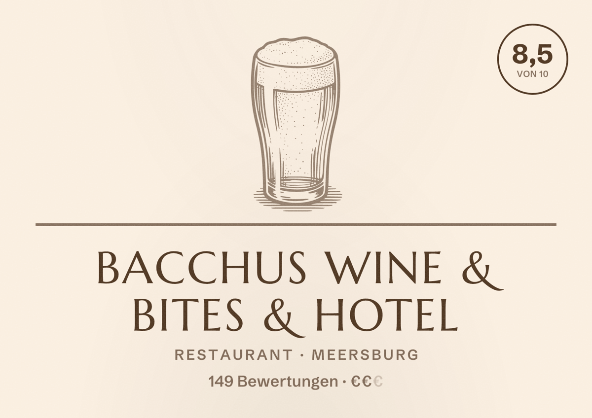 Illustriertes Poster von Bacchus Wine & Bites & Hotel, Restaurant in Meersburg: Bewertung 8,5 von 10 aus 149 Bewertungen, Preisniveau €€