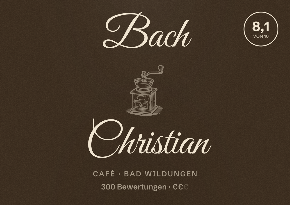 Illustriertes Poster von Bach Christian, Café in Bad Wildungen: Bewertung 8,1 von 10 aus 300 Bewertungen, Preisniveau €€