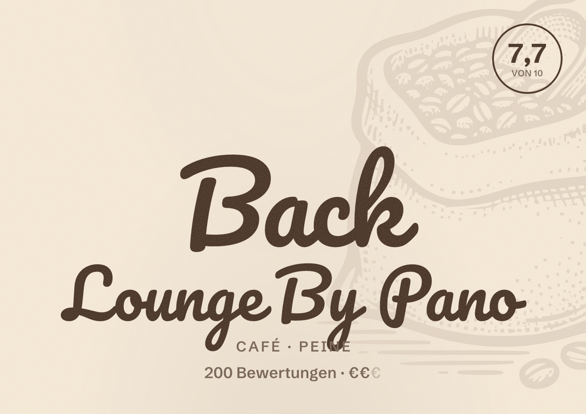 Illustriertes Poster von Back Lounge By Pano, Café in Peine: Bewertung 7,7 von 10 aus 200 Bewertungen, Preisniveau €€