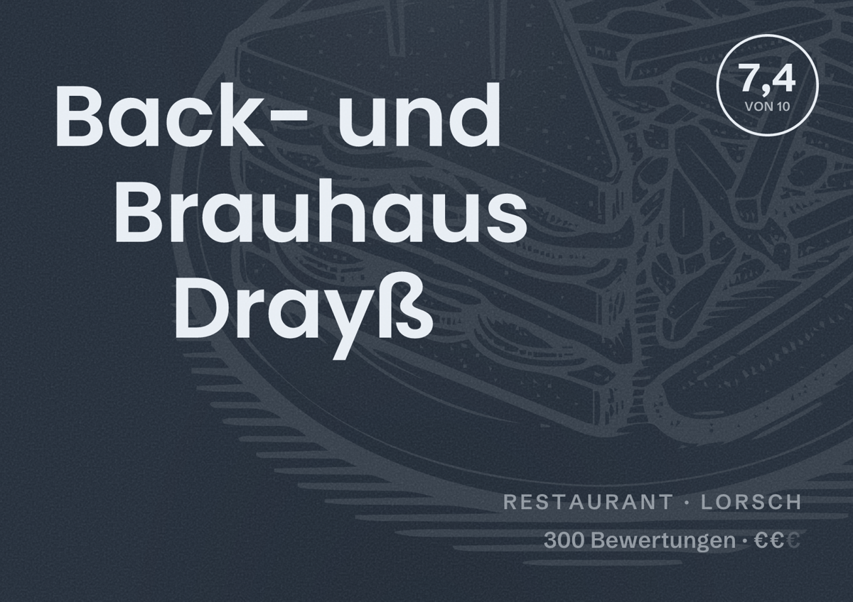 Illustriertes Poster von Back- und Brauhaus Drayß, Restaurant in Lorsch: Bewertung 7,4 von 10 aus 300 Bewertungen, Preisniveau €€