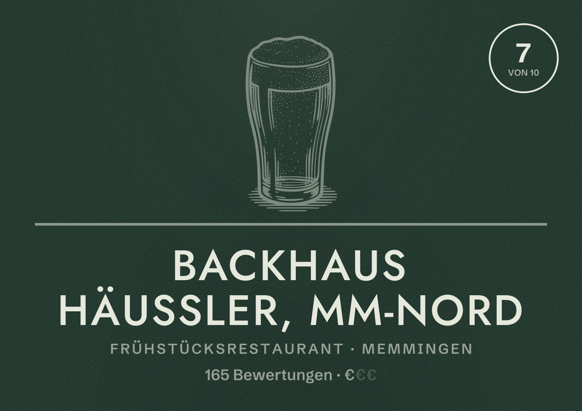 Illustriertes Poster von Backhaus Häussler, MM-Nord, Frühstücksrestaurant in Memmingen: Bewertung 7 von 10 aus 165 Bewertungen, Preisniveau €