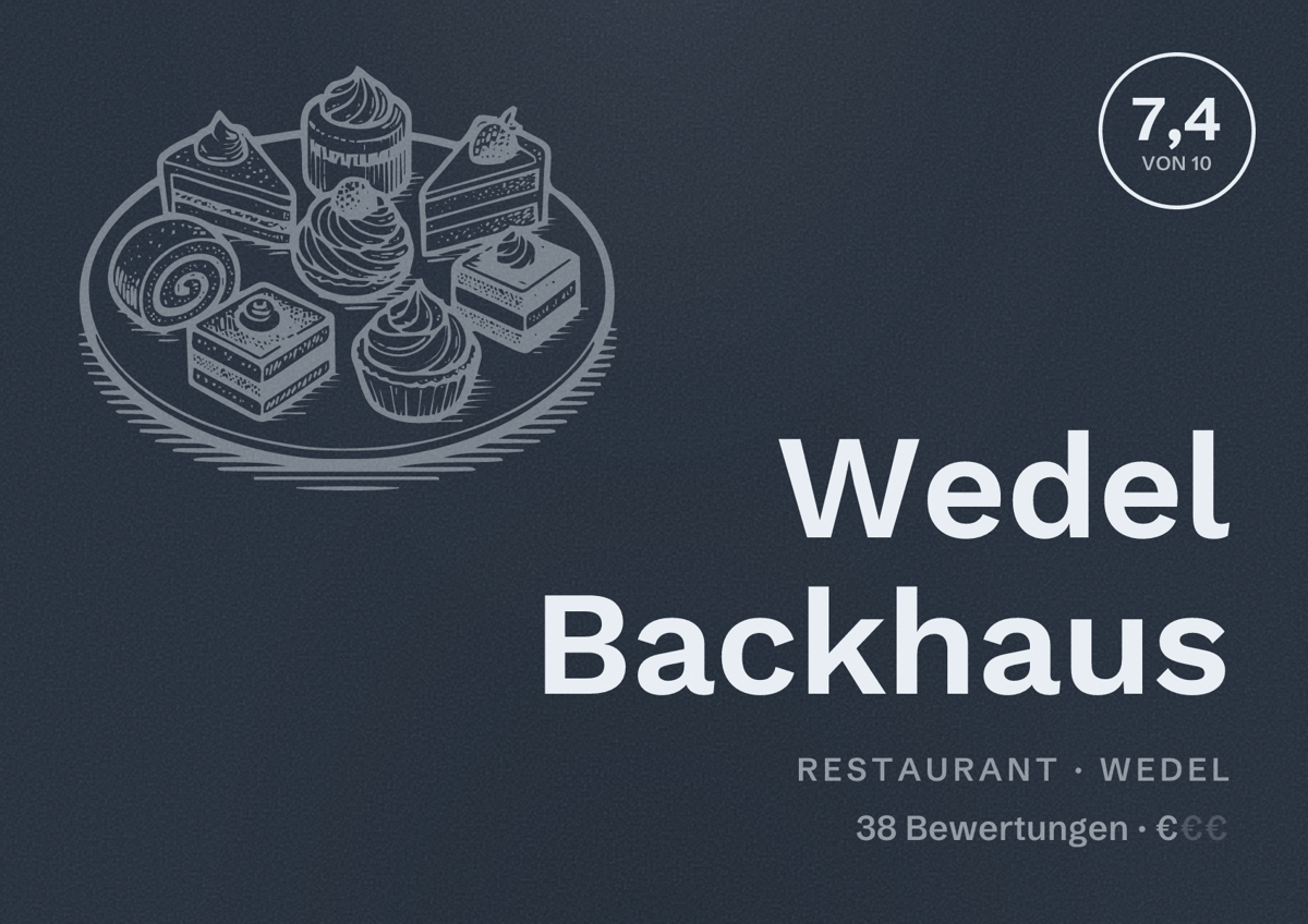 Illustriertes Poster von Wedel Backhaus, Restaurant in Wedel: Bewertung 7,4 von 10 aus 38 Bewertungen, Preisniveau €