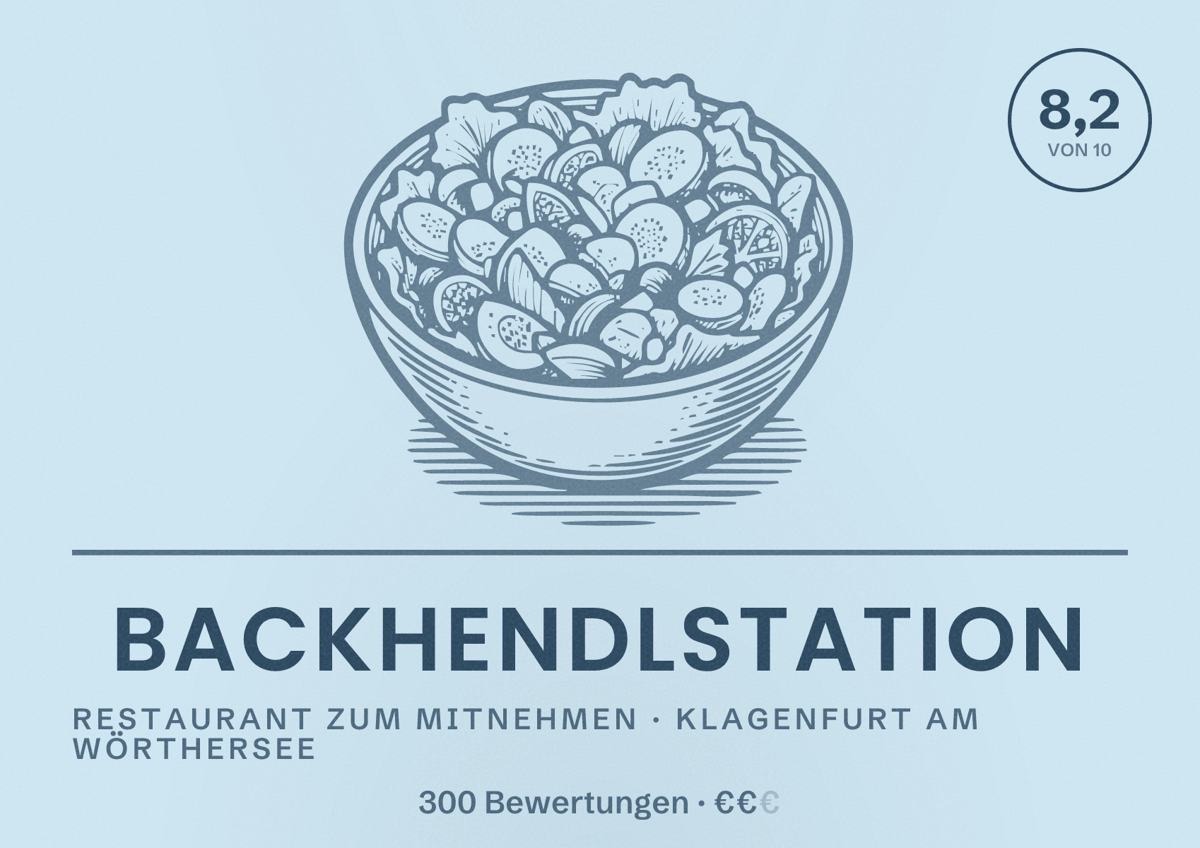Illustriertes Poster von Backhendlstation, Restaurant zum Mitnehmen in Klagenfurt am Wörthersee: Bewertung 8,2 von 10 aus 300 Bewertungen, Preisniveau €€