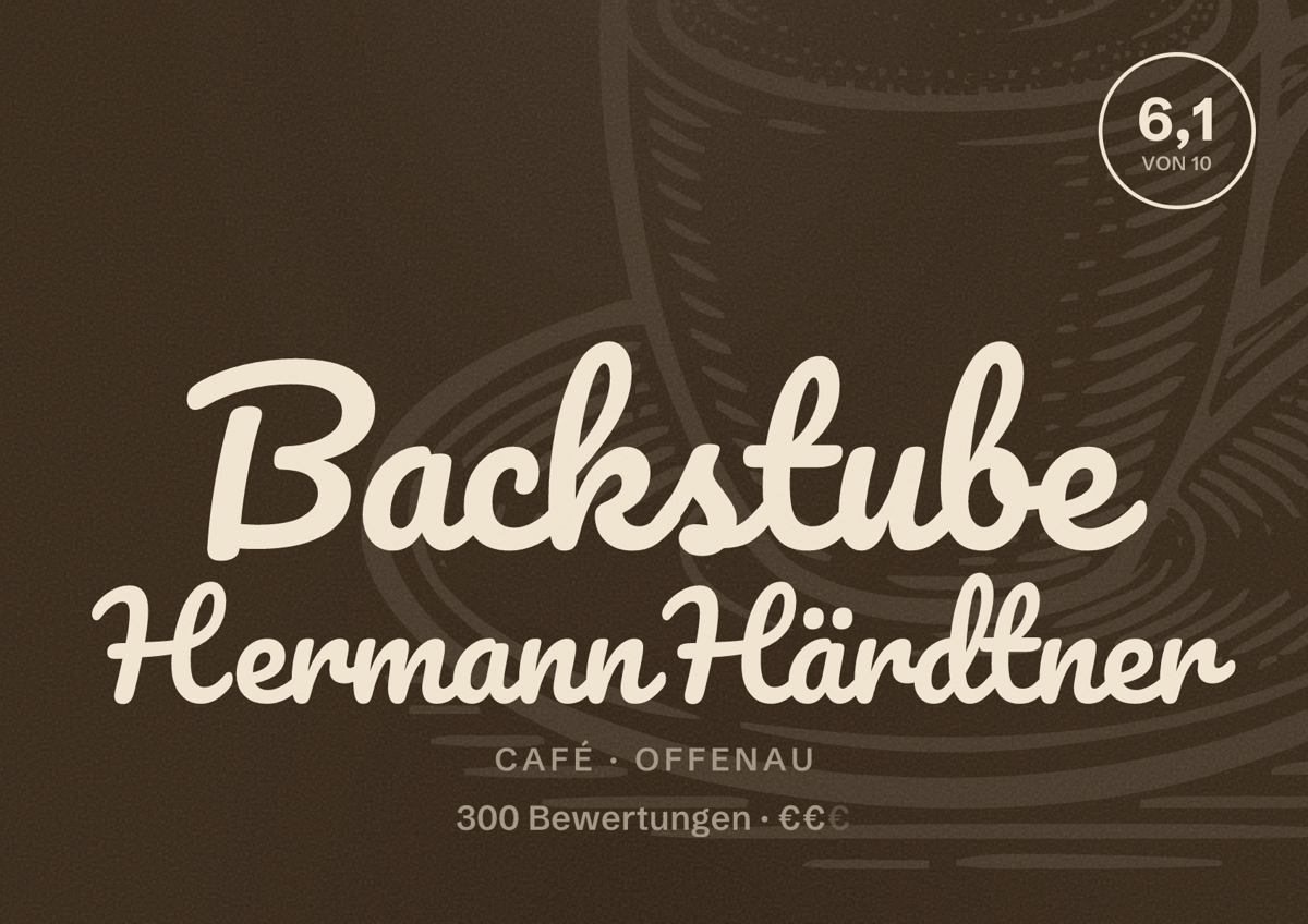 Illustriertes Poster von Backstube Hermann Härdtner, Café in Offenau: Bewertung 6,1 von 10 aus 300 Bewertungen, Preisniveau €€