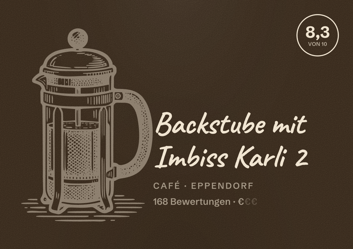 Illustriertes Poster von Backstube mit Imbiss Karli 2, Café in Eppendorf: Bewertung 8,3 von 10 aus 168 Bewertungen, Preisniveau €