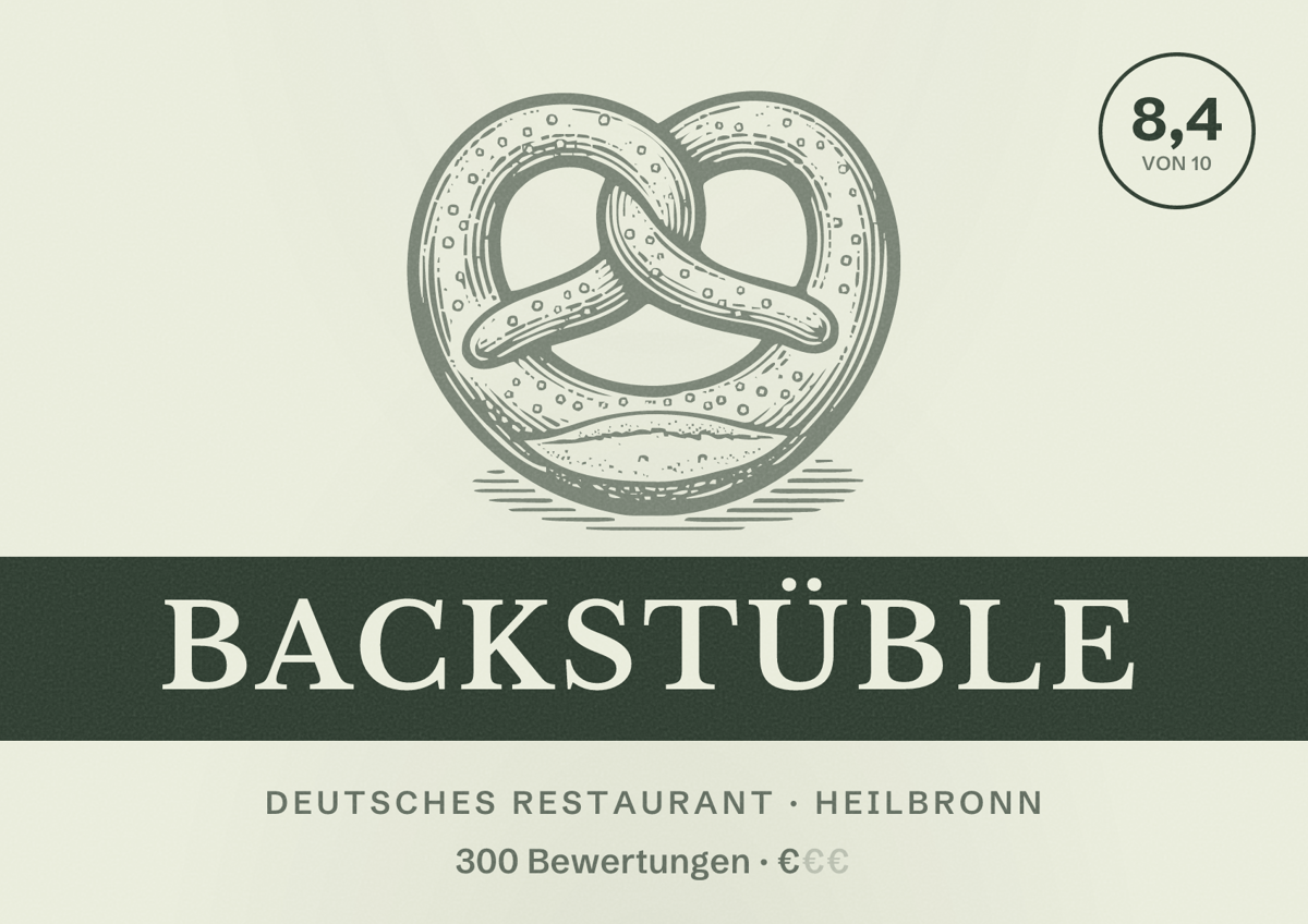 Illustriertes Poster von Backstüble, Deutsches Restaurant in Heilbronn: Bewertung 8,4 von 10 aus 300 Bewertungen, Preisniveau €