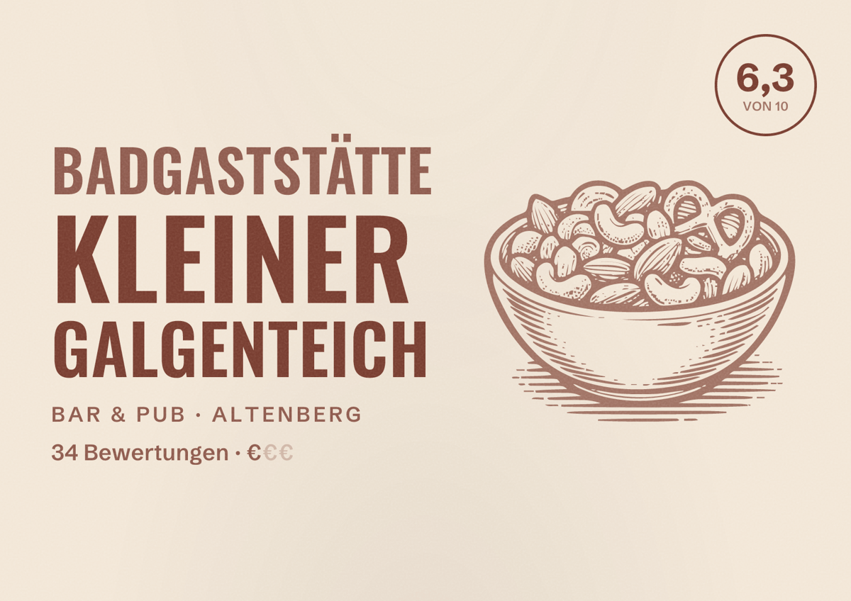 Illustriertes Poster von Badgaststätte Kleiner Galgenteich, Bar & Pub in Altenberg: Bewertung 6,3 von 10 aus 34 Bewertungen, Preisniveau €