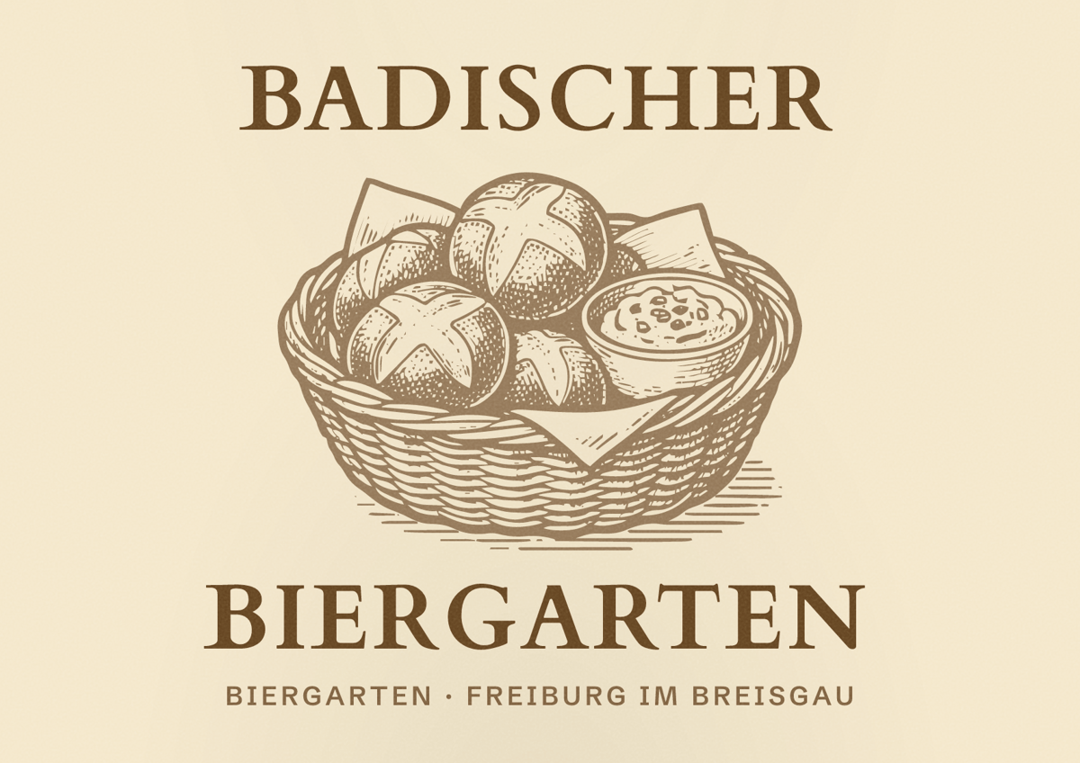 Illustriertes Poster von Badischer Biergarten, Biergarten in Freiburg im Breisgau