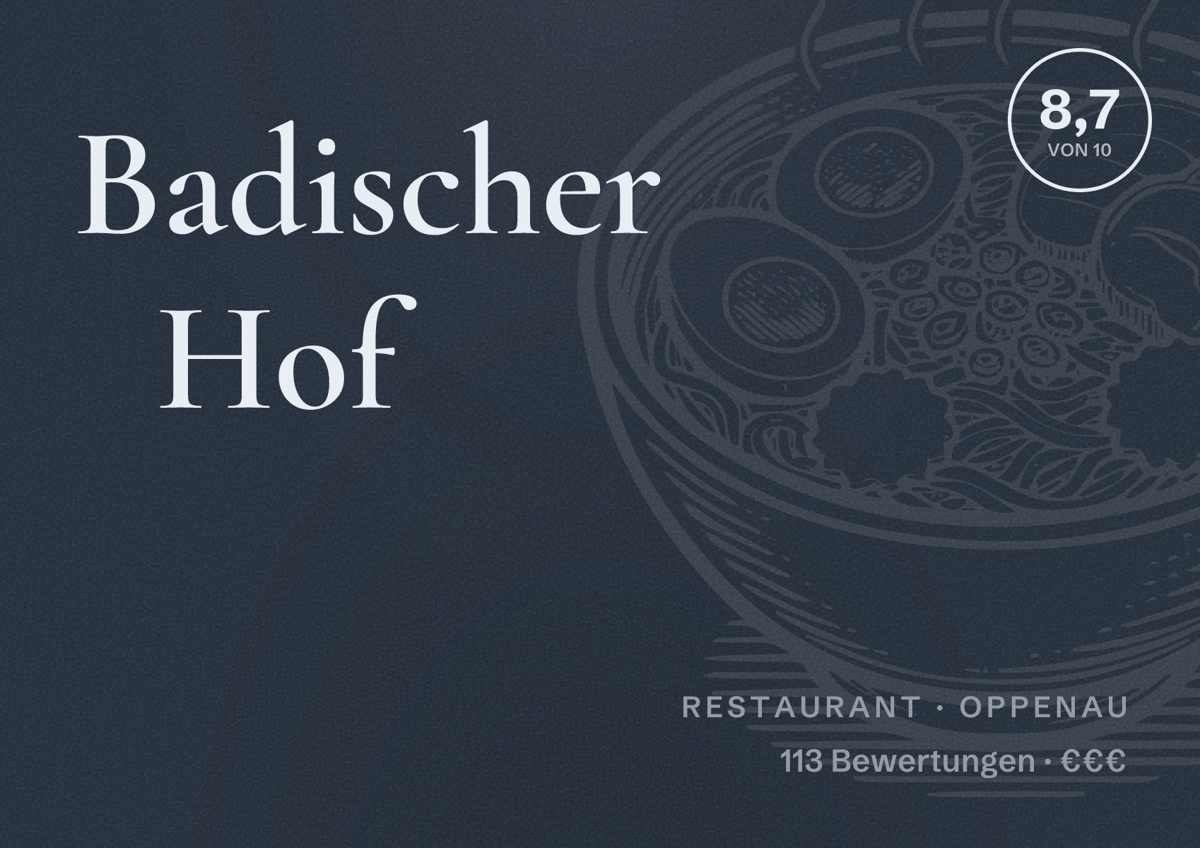 Illustriertes Poster von Badischer Hof, Restaurant in Oppenau: Bewertung 8,7 von 10 aus 113 Bewertungen, Preisniveau €€€