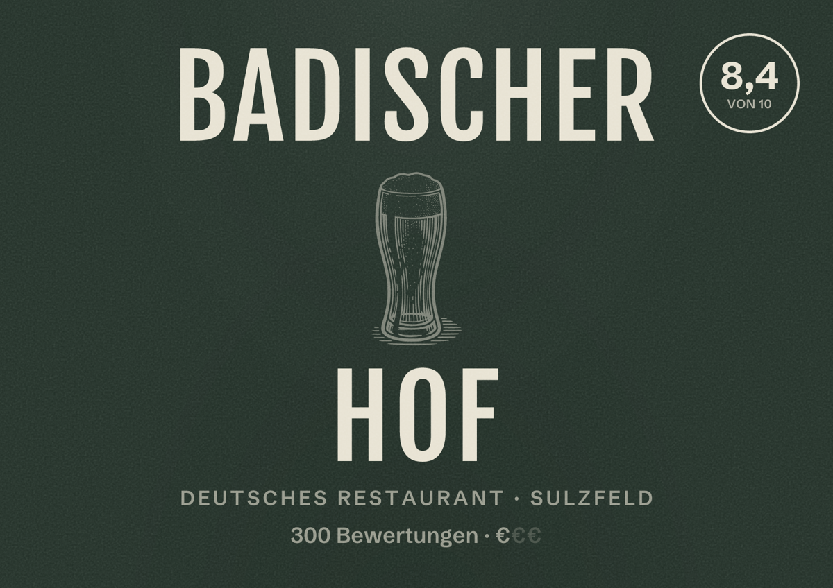 Illustriertes Poster von Badischer Hof, Deutsches Restaurant in Sulzfeld: Bewertung 8,4 von 10 aus 300 Bewertungen, Preisniveau €