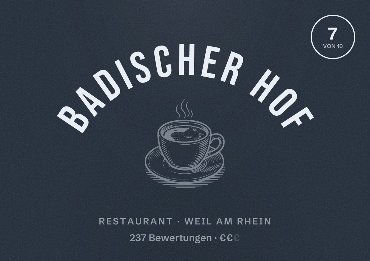 Illustriertes Poster von Badischer Hof, Restaurant in Weil am Rhein: Bewertung 7 von 10 aus 237 Bewertungen, Preisniveau €€