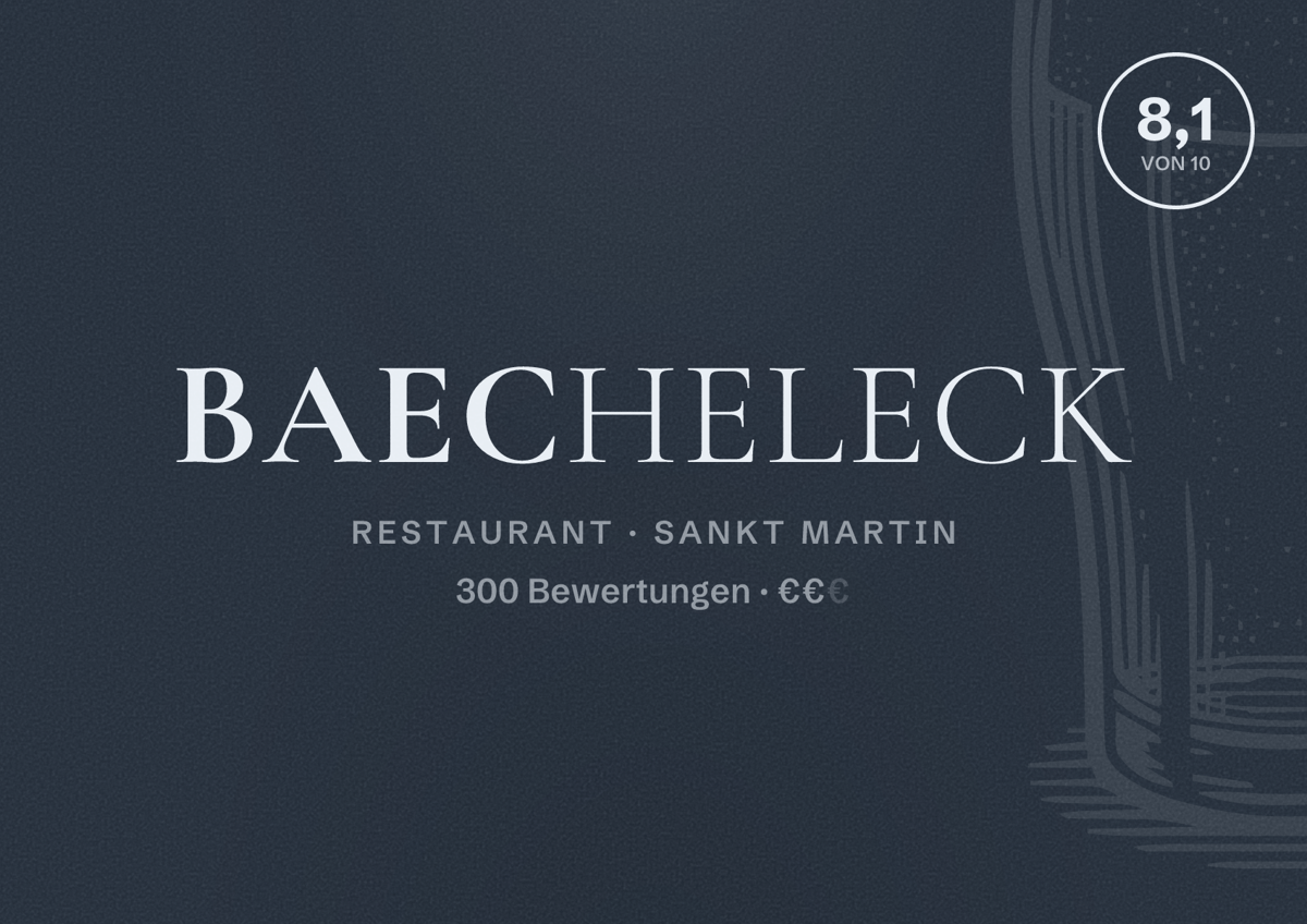 Illustriertes Poster von Baecheleck, Restaurant in Sankt Martin: Bewertung 8,1 von 10 aus 300 Bewertungen, Preisniveau €€