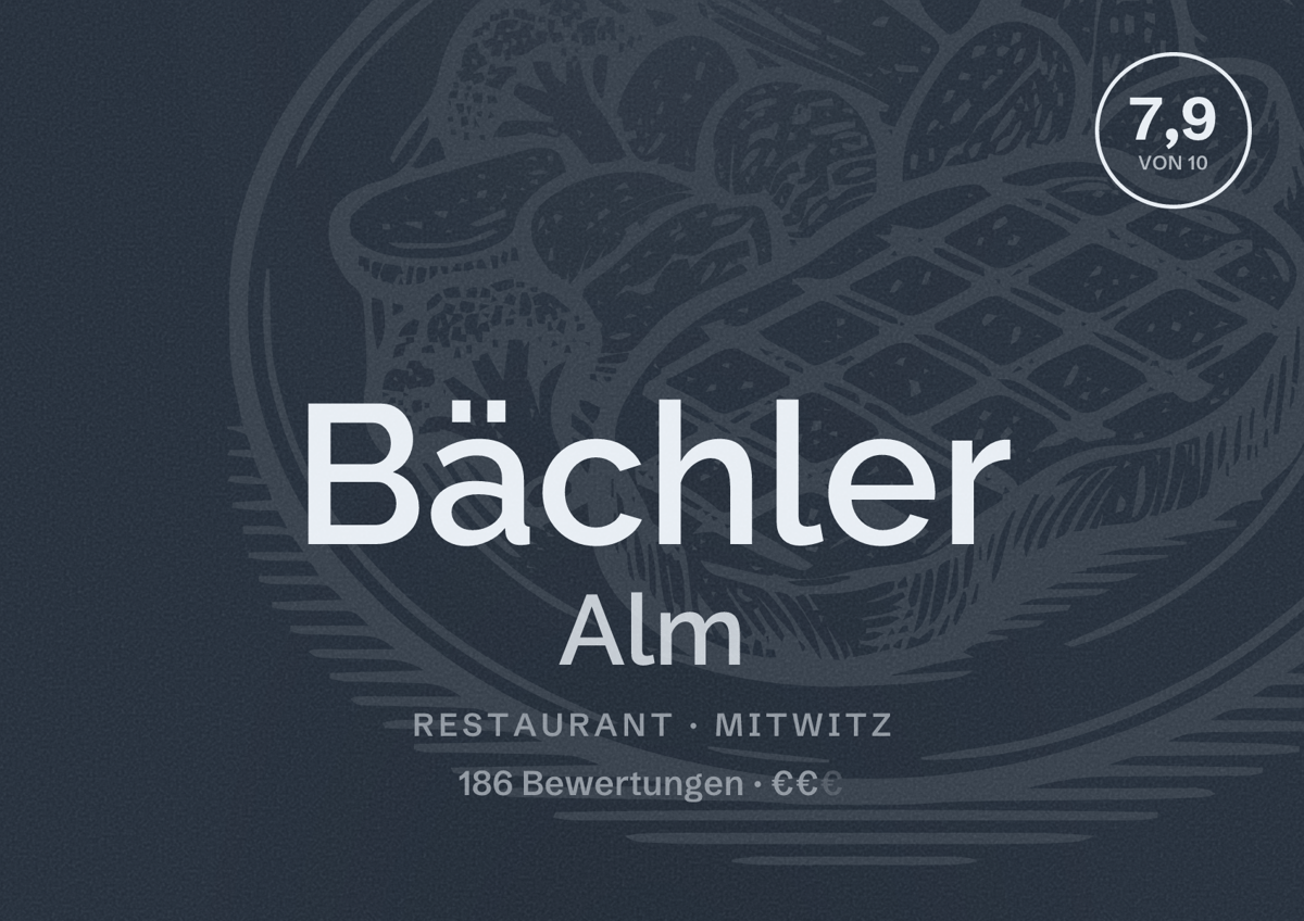 Illustriertes Poster von Bächler Alm, Restaurant in Mitwitz: Bewertung 7,9 von 10 aus 186 Bewertungen, Preisniveau €€