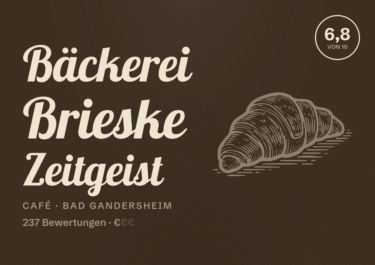 Illustriertes Poster von Bäckerei Brieske Zeitgeist, Café in Bad Gandersheim: Bewertung 6,8 von 10 aus 237 Bewertungen, Preisniveau €
